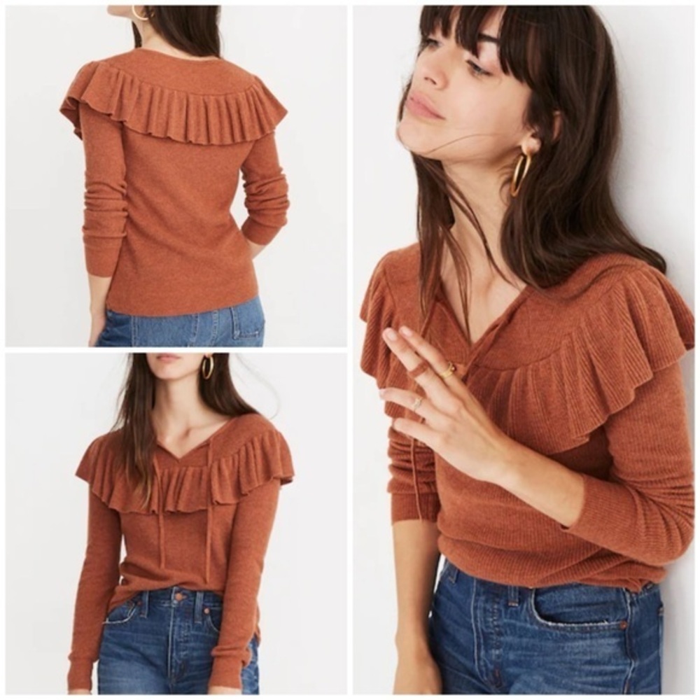💋Madewell ruffled tie front pullover Knit Sweater size XS